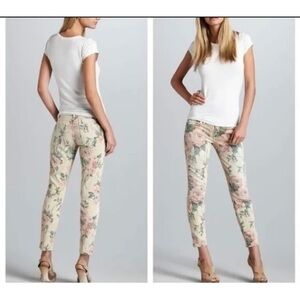 Current Elliot Sz 27 Watercolor Floral Print Cropped Jeans Womens RARE